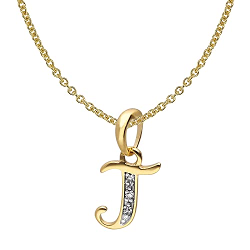 trendor Buchstaben-Anhänger J Gold 333/8K mit vergoldeter Silberkette modisches Schmuckstück aus Echtgold für Damen, tolle Geschenkidee, 41520-J-38 38 cm