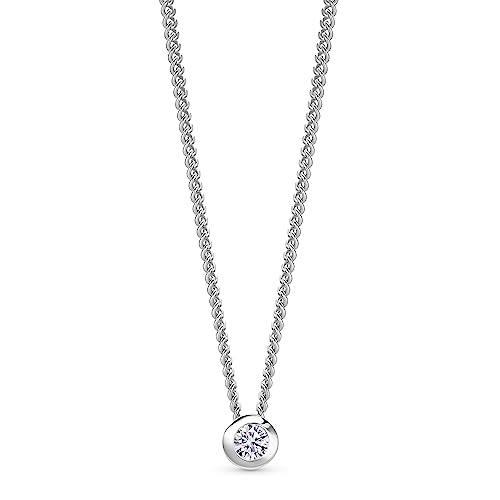 OROVI Schmuck Damen Solitär Silberkette mit Anhänger weißer Solitär funkelnder Zirkonia im Brillantschliff, Zeitlose Klassische Halskette aus 925 Sterling Silber, 46 cm lang