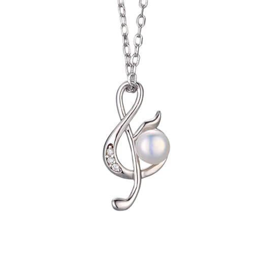 Homxi Mädchen Halskette Silber,Kette 925 Silber für Anhänger Frauen Musik Note mit 5MM Perle Halskette Anhänger Damen Silber