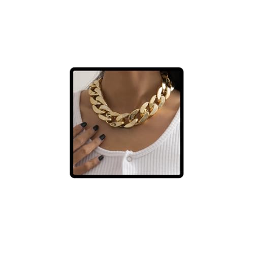 Prosy Punk Kubanische Link Kette Choker Halskette Leichte Chunky Oval Chain Link Halskette Statement Hip Hop Schmuck für Frauen und Mädchen (Gold)