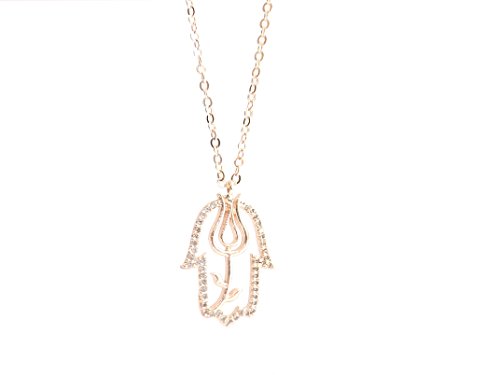 Remi Bijou Halskette Kette + Anhänger - Fatimas Hand Tulpe Zirkonia Strass Lale Rosegold Farbe