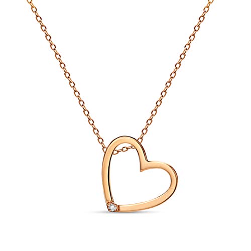 MIORE – Kette mit Herz Anhänger aus 9 Karat Rotgold (375) + Diamant (0.01 Ct) – filigrane Gold Halskette Damen – Goldkette in hochwertiger Schmuckschachtel zum Verschenken (45 cm)