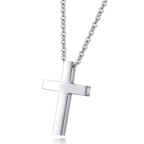 Kreuzanhänger aus Edelstahl Halskette Herren Damen Silber Kreuz Ketten für Männer Frauen 50cm (Silber)