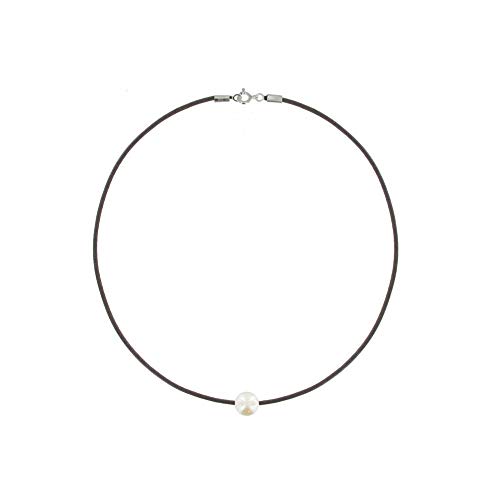 LES POULETTES BIJOUX - Halskette Weiß Perle 8-9 mm - Classics - Dunkelbraune