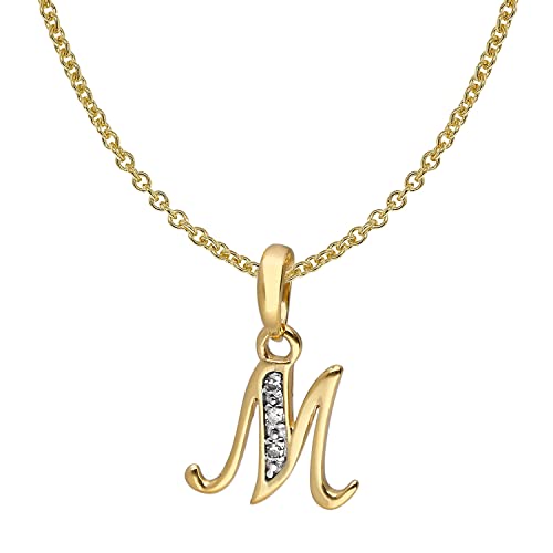 trendor Buchstaben-Anhänger M Gold 333/8K mit vergoldeter Silberkette modisches Schmuckstück aus Echtgold für Damen, tolle Geschenkidee, 41520-M-42 42 cm