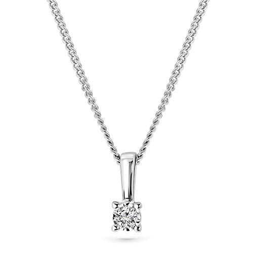 MIORE Kette Damen 0.03 Ct Diamant Halskette mit Anhänger Solitär Diamant Brillant Kette aus Weißgold 9 Karat / 375 Gold, Halsschmuck 45 cm lang
