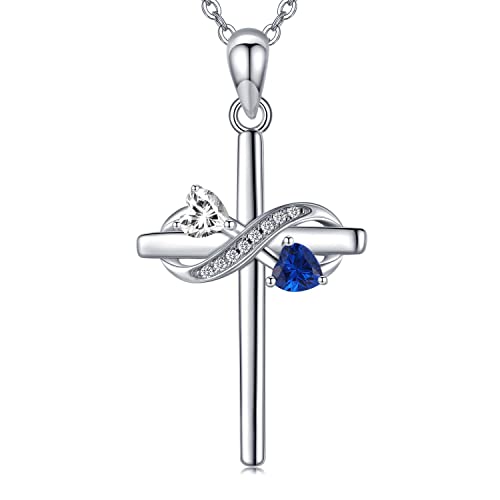 KINGWHYTE Kreuz Unendlichkeitszeichen Kette Damen Silber Infinity Anhänger Halskette mit Herz Zirkon Kruzifix Anhänger Halskette Geschenk für Mädchen Schwester Mutter