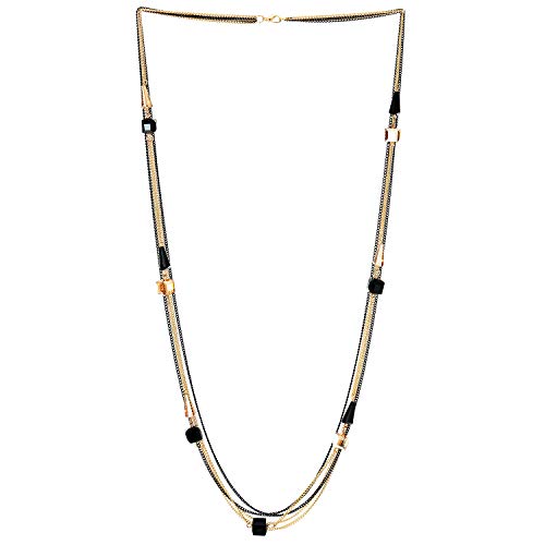 COOLSTEELANDBEYOND Gold Schwarz Statement Lange Halskette Multi-Schichten Kette mit Würfel Kegel Kristall Perlen Charme Abendkleid Partei