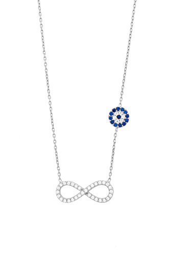 Remi Bijou Wunderschöne 925 Sterling Silber Halskette Kette + Anhänger - Infinity Auge Nazar Boncuk blaues Steinchen Sonsuzluk Ewige Liebe