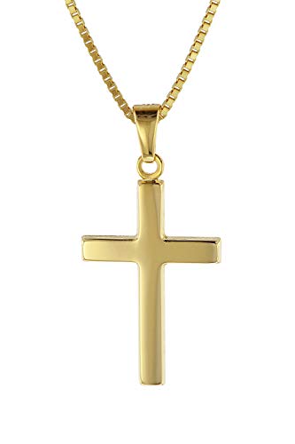 trendor Kreuz Gold 333 mit goldplattierter Venezianer Kette Damen Halskette, Gold Anhänger, Kreuz Anhänger aus Echtgold, elegantes Geschenk 08500-45 45 cm
