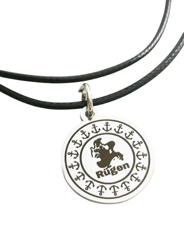 ALSTERschmuck Rügen Edelstahl-Kettenanhänger mit Inselumriss und Anker-Design, 20mm, inkl. 45cm Kette, Schwarz