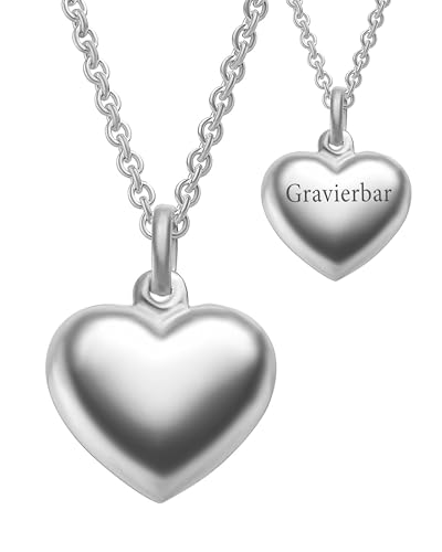 AMOONIC Herzkette mit Gravur Silber 925 | Damen Halskette mit Herz Anhänger personalisiert mit Buchstaben Name Initialen | Kette Ich liebe Dich Silberkette für Frauen Freundin Schmuck Geschenk für Sie