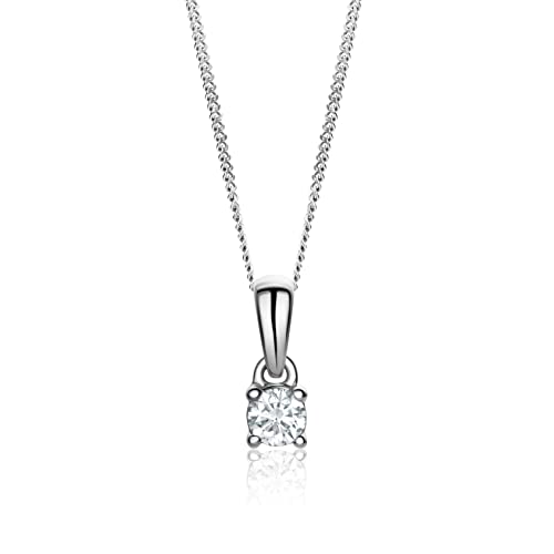 Miore Diamant Schmuck Damen Halskette mit Anhänger 0,15 Ct Solitär Diamant Klassische Kette aus Weißgold 14 karat / 585 Gold, 45 cm lang