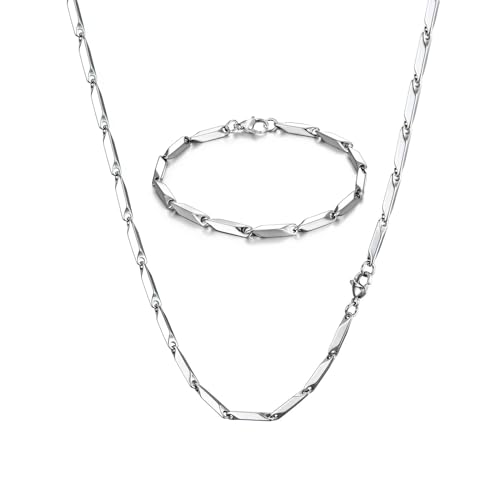 LOCCY Herren Damen Panzerkette Halskette, 2/2.5/3mm breit Edelstahl Silber Kubanische Kette Gliederkette Silberkette Hip-Hop Kette Halskette, Länge 45/50/55cm (silber-2mm breit, 50)