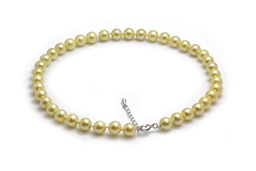 Schmuckwilli Perlenkette für Damen - 45cm Länge mit 10mm großen golden runden Mallorca Perlen - Elegante Kette mit Muschelkernperlen für jeden Anlass