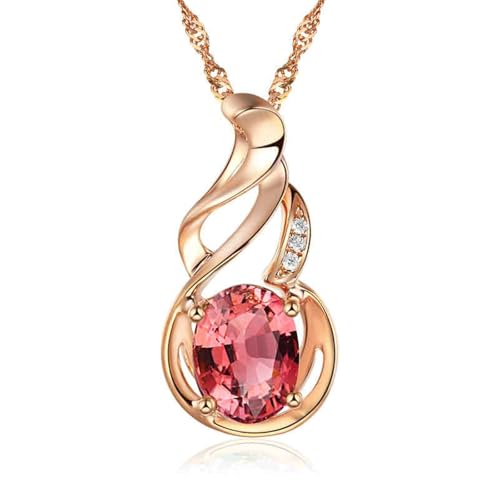 Bishilin Kette Rotgold 585 Damen, Charms Anhänger Flügel mit Oval Turmalin 0.7ct Halsketten 45CM Rosegold für Frauen