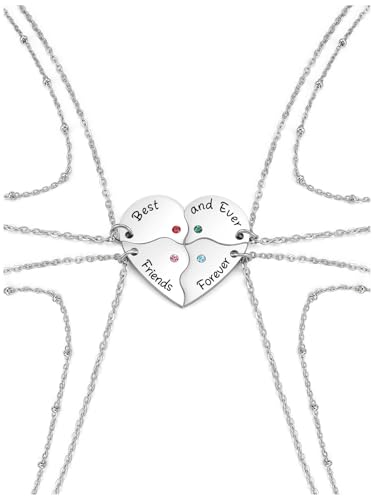 AllerPierce Fruendschaftskette für 4 Herz Puzzle Anhänger mit Gravur - Best Friends Forever, Strass Edelstahl Layered Kette bff ketten Liebe Freundschaft Geschenk für Freundin Schwester