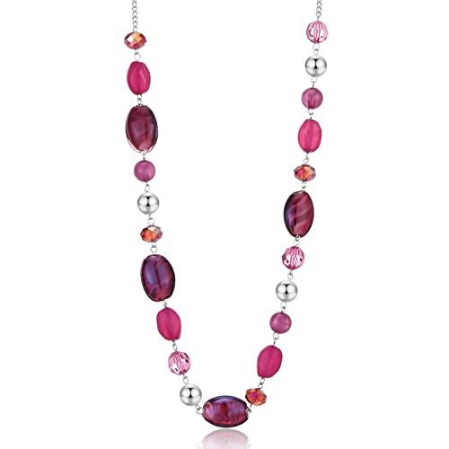 FULU AUTUMN Lange Perlenkette Damen Boho Lange Stein Kette Statement Schmuck Beste Freundin Geschenke(10-Purple)