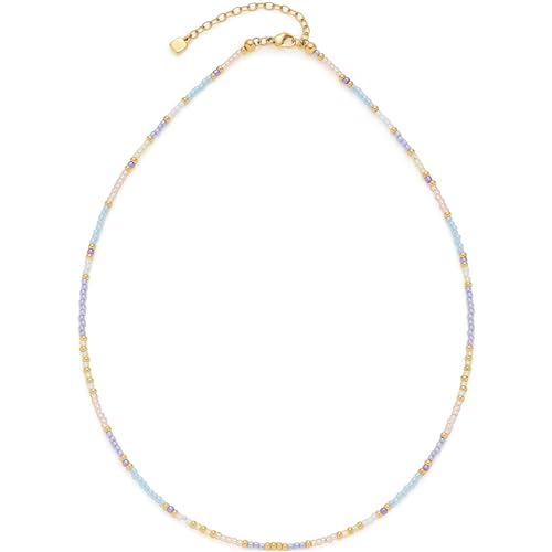 Leonardo Jewels Halskette Ciao Calypso, Kette aus Edelstahl mit goldener Ionen-Plattierung, pastellfarbene Miyuki-Glasperlen, 42-47 cm Länge, Schmuck Damen, 023912