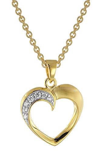 trendor Herzanhänger Gold 333 / 8K mit vergoldeter Silberkette zauberhafter Halsschmuck für Damen, diese Halskette ist eine tolle Geschenkidee, 51816-38 38 cm