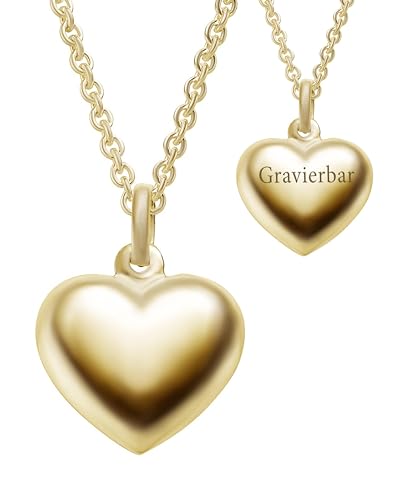 Herzkette Halskette Damen Gold (Silber 925 vergoldet) | Frauen Kette mit Herz Anhänger gravierbar | Schmuck-Geschenk mit Gravur für Freundin Frau Mama Mutter Schwester Tochter