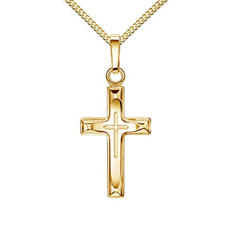 JEVELION Kreuz in Kreuz-Anhänger Goldkreuz Jesus Christus für Damen, Herren und Kinder als Kettenanhänger 585 Gold 14 Karat / 14K Mit Kette 50 cm