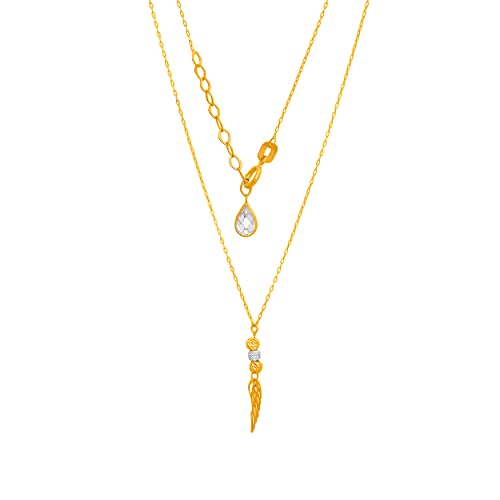 Goldene Damen Halskette 585 14k Gold Gelbgold Kette mit Anhänger Engelsflügel Kugel Zirkonia Gravur