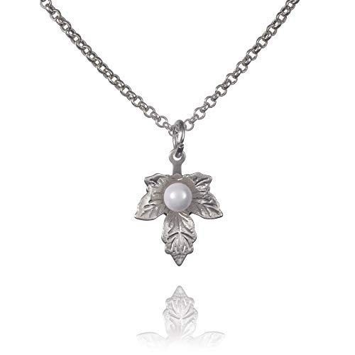 namana Silber Kette mit Blatt-Anhänger und Perle für Damen, Silber-Perlenkette für Frauen, Teenager, Mädchen, zierliche Blatt-Halsketten in mattem Finish und einer Kunst-Perle, Perlenschmuck-Geschenke