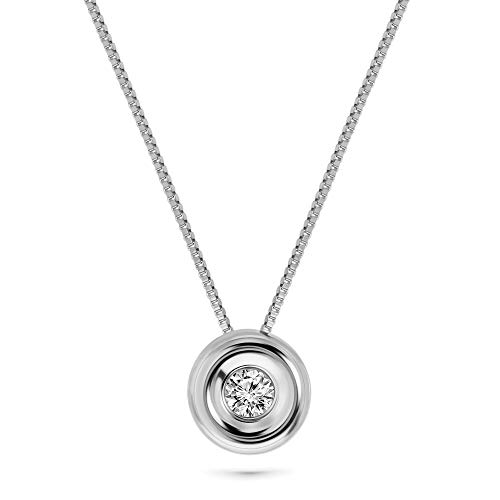 MIORE Kette Damen 0.05 Ct Diamant Halskette mit Anhänger Solitär Diamant Brillant Kette aus Weißgold 18 Karat / 750 Gold, Halsschmuck 42 cm lang