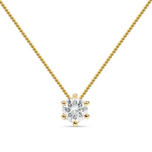 MIORE Schmuck Damen 0.20 Ct Diamant Halskette mit Kettenanhänger Solitär Diamant Brillant Kette aus Gelbgold 14 Karat / 585 Gold