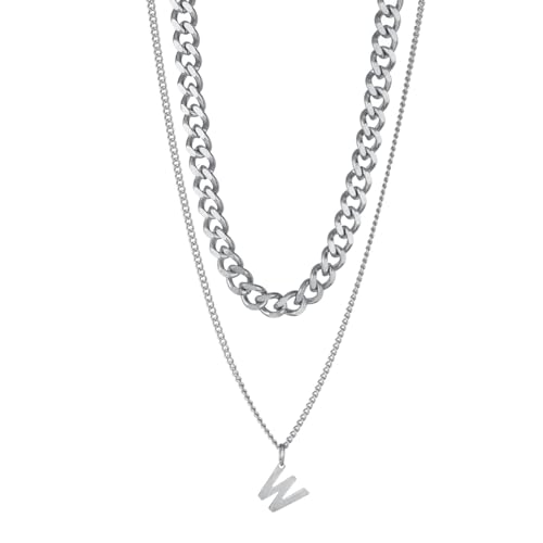 Silber Farbe Edelstahl Buchstabe W Anhänger gepaart Kette geschichtete Halskette Choker Halsband Frauen K Pop Schmuck