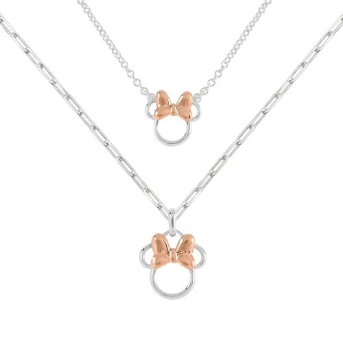 Disney Minnie Mouse Halsketten-Set, Zweifarbig, mit Zirkonia-Steinen, Mutter und Tochter, Einheitsgröße, Messing (Minnie Set 1)