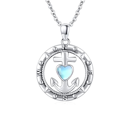 XIXLES Anker Halskette Ketten Damen Silber 925 Anker Anhänger Mondstein Halskette Schmuck Geschenk für Frauen Mädchen Mama