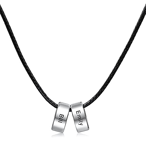MeMeDIY Personalisierte Halskette Angepasst Gravur Name Datum für Männer Damen Freund Freundin Edelstahl Verstellbare Kette Jubiläum Beziehung Schmuck Geschenk(2 Perlen Silberfarbe)