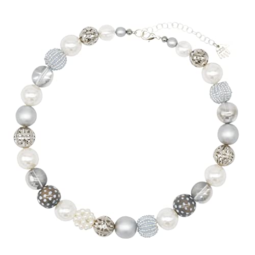 Feliss Handmade: Ketten aus Perlen Halskette Damen Statement Kette 45 cm lang in Boho Style. Choker Halsband Schmuck. Beads Perlenkette Frauen silber
