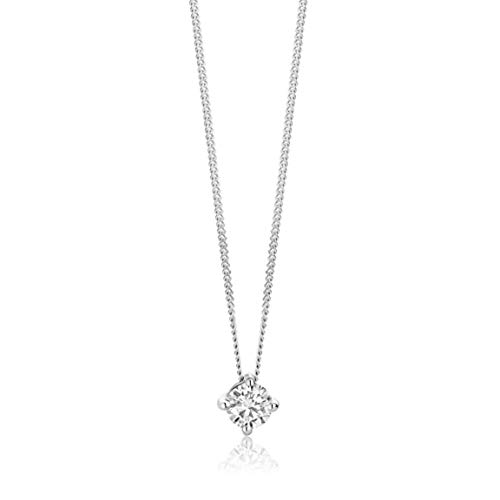 Orovi Schmuck Damen 0,15 Ct Diamant– Kette Gold mit Anhänger Solitär natürlicher Diamant im Brillantschliff in einer Krappenfassung Zeitlose klassische Halskette aus Weißgold 14 Karat(585), 45 cm lang