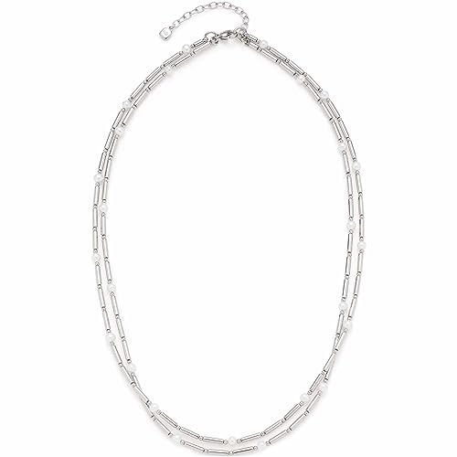 JEWELS BY LEONARDO Halskette Mirella doppelreihige Hals-Kette aus silberfarbenem Edelstahl Süßwasserperlen und Edelstahl-Stäbchen im Wechsel Länge 45-50 cm Schmuck Geschenk Damen 023336