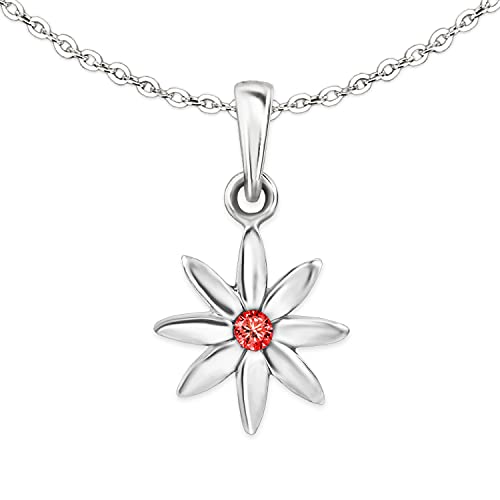 CLEVER SCHMUCK Mädchen Halskette mit Anhänger Mini Blume als Blüte Zirkonia rot & feiner Kette Anker 40 cm Sterling Silber 925 im Etui weiß