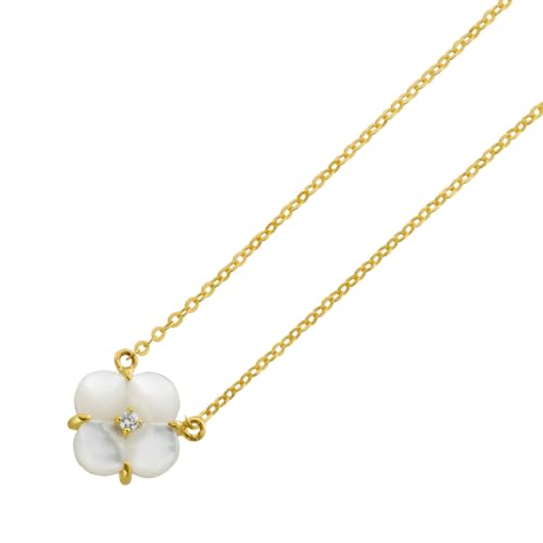 Ch.Abramowicz Brillant Kette Kleeblatt Gold 585 14K Perlmutt Diamant Natur Edelsteine 40