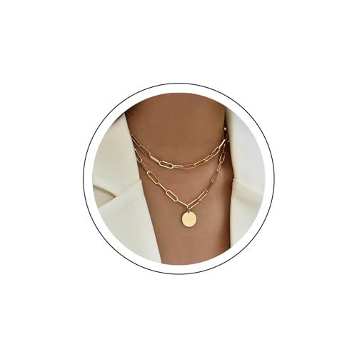 Yienate Punk Mehrschichtige Klobige Halskette Choker Gold Büroklammer Kette Hip-hop Statement Münzen Anhänger Halskette Rock Pailletten Anhänger Mehrschichtige Halskette Charme Schmuck Für Damen