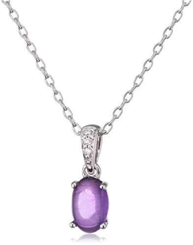 Miore Kette - Halskette Damen Weißgold 9 Karat / 375 Gold Kette Amethyst mit Diamant Brillianten 45 cm