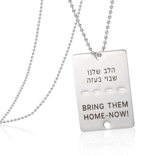 VASSAGO Bring Them Home Now Halskette Israel Military Jewelry Stand mit Israel Edelstahl Dog Tag Anhänger Israel Halskette für Männer Frauen (Silberne Halskette Bring sie jetzt nach Hause)