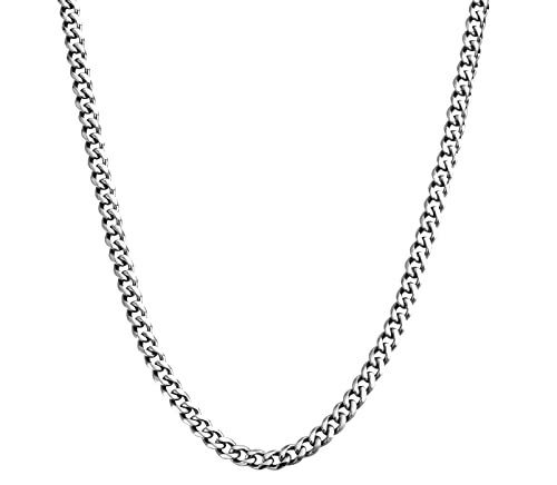 Kritz Unisex Panzerkette 3mm Breite für Männer und Damen Silberkette Cuban Link - Halskette Kubanische Kette Silber Länge von 45 bis 60 Cm für Herren und Frauen - Schmuck Geschenk (60)