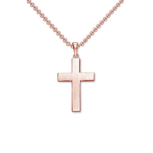 Kreuz Kette Rosegold (Silber 925 hochwertig vergoldet) + Luxusetui + Goldanhänger echt Silber Kreuzkette Rosegold ohne Stein Kreuzanhänger Anhänger Kommunion Konfirmation Taufkette FF527 VGRS45