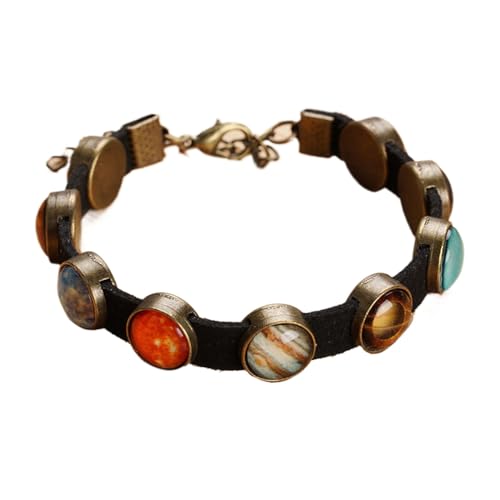 Planetenarmband – Retro-Planeten-Glasschnalle, Geometrische Lederkette, Verstellbares Armband. Modisches Sonnensystem Im Universum, Galaxie-Armband, Beliebtes Schmuckgeschenk, Freundschaftsarmband