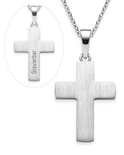 Kreuz Kette Mädchen Junge Silber 925 mit Gravur Name Datum personalisiert | Kreuzkette Kreuzanhänger Halskette Kinder | Geschenk Geschenke Erstkommunion Konfirmation Firmung Geburt Taufe Taufgeschenk