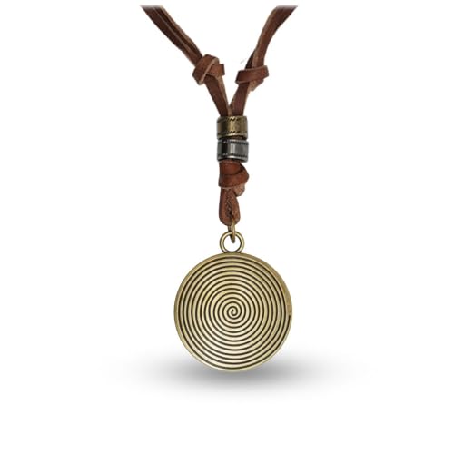 Soul-Cats verstellbare Lederkette Halskette mit rundem Messinganhänger Spirale Surfer Look