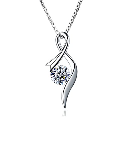 DANIEL CLIFFORD® Isabella Damen Halskette Silber 925, 45cm filigrane Silberkette geschwungener Anhänger Zirkonia-Kristall weiß