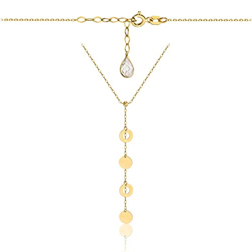 Goldene Damen Halskette 585 14k Gold Gelbgold Kette mit Anhänger Y-Kette Kreis Kugel Zirkonia Gravur