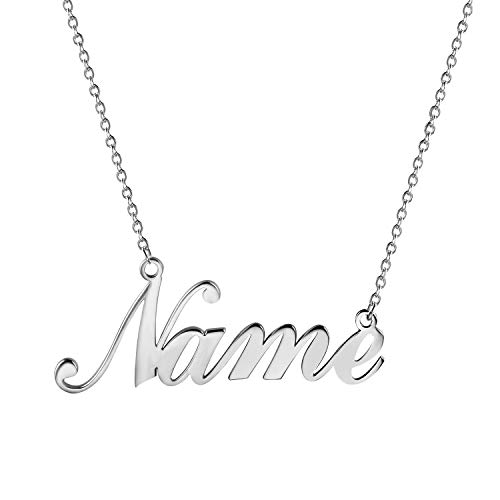 JewelryWe Schmuck Namenskette Damen Edelstahl Personalisierte Kette Halskette mit Name, Geschenk für Frauen, Freundin, Mutter, Schwester (Silber)